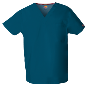 Haut col V unisexe (coloris bleu caraïbes)