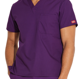 Haut col V unisexe (coloris aubergine)