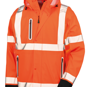 Veste de sécurité imperméable haute visibilité (coloris orange fluo / noir)