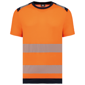 T-shirt de sécurité recyclé manches courtes unisexe (coloris orange / marine)