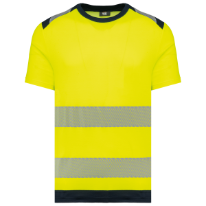 T-shirt de sécurité recyclé manches courtes unisexe (coloris jaune / marine)