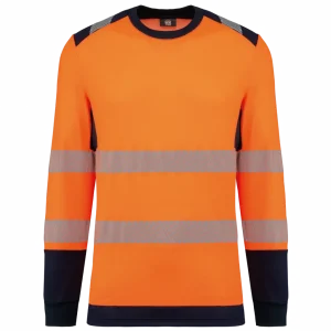 T-shirt de sécurité haute visibilité à manches longues en matière recyclée (coloris orange / marine)