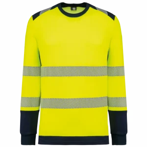 T-shirt de sécurité haute visibilité à manches longues en matière recyclée (coloris jaune / marine)