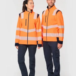 Veste softshell de sécurité recyclée haute visibilité à manches détachables (vue 1)