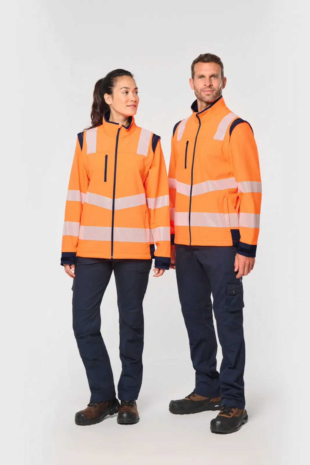 Veste softshell de sécurité recyclée haute visibilité à manches détachables (vue 1)