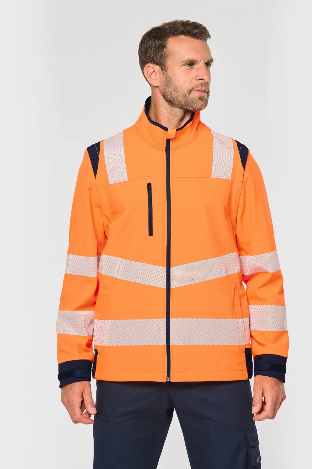 Veste softshell de sécurité recyclée haute visibilité à manches détachables (vue 2)