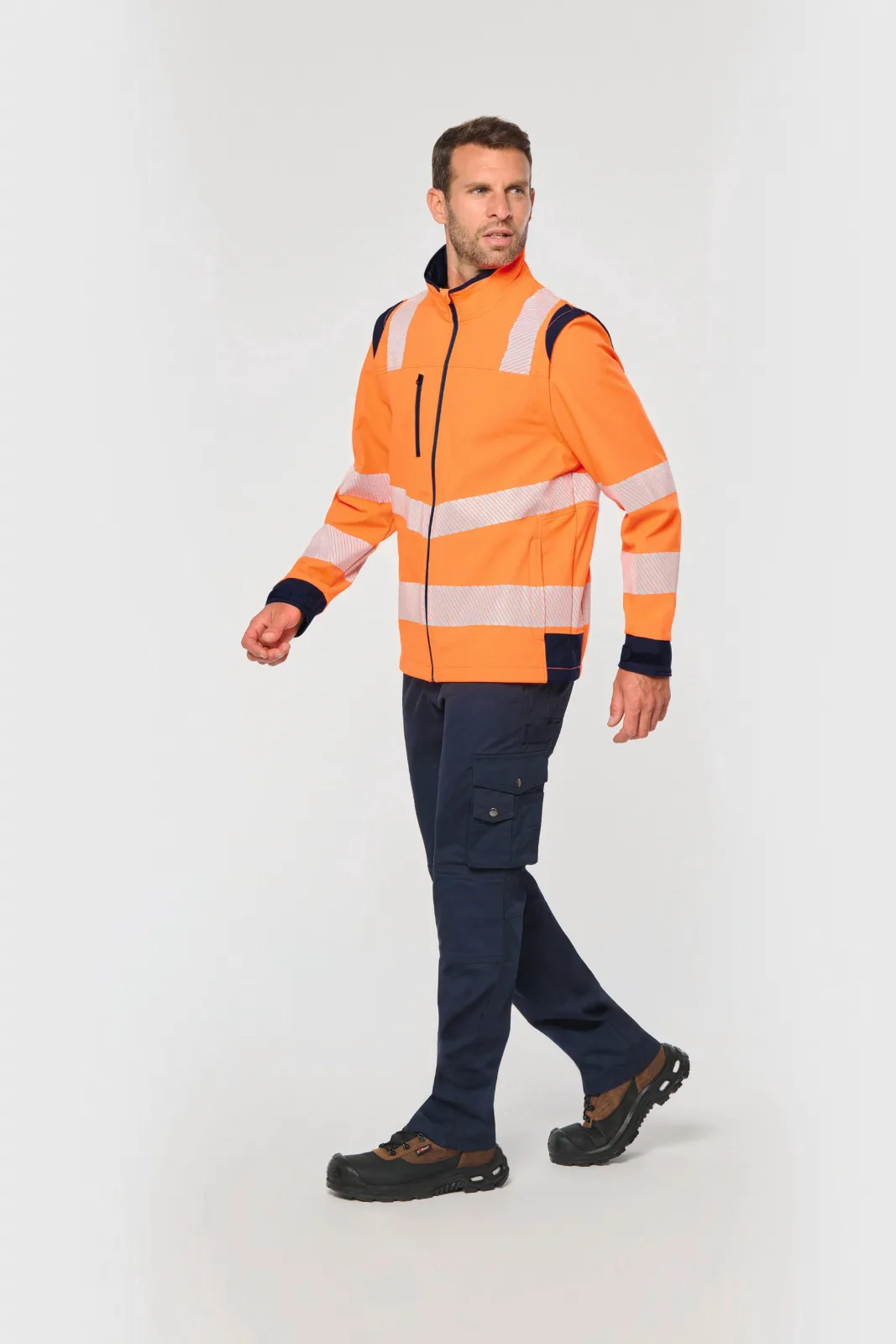 Veste softshell de sécurité recyclée haute visibilité à manches détachables (vue 4)