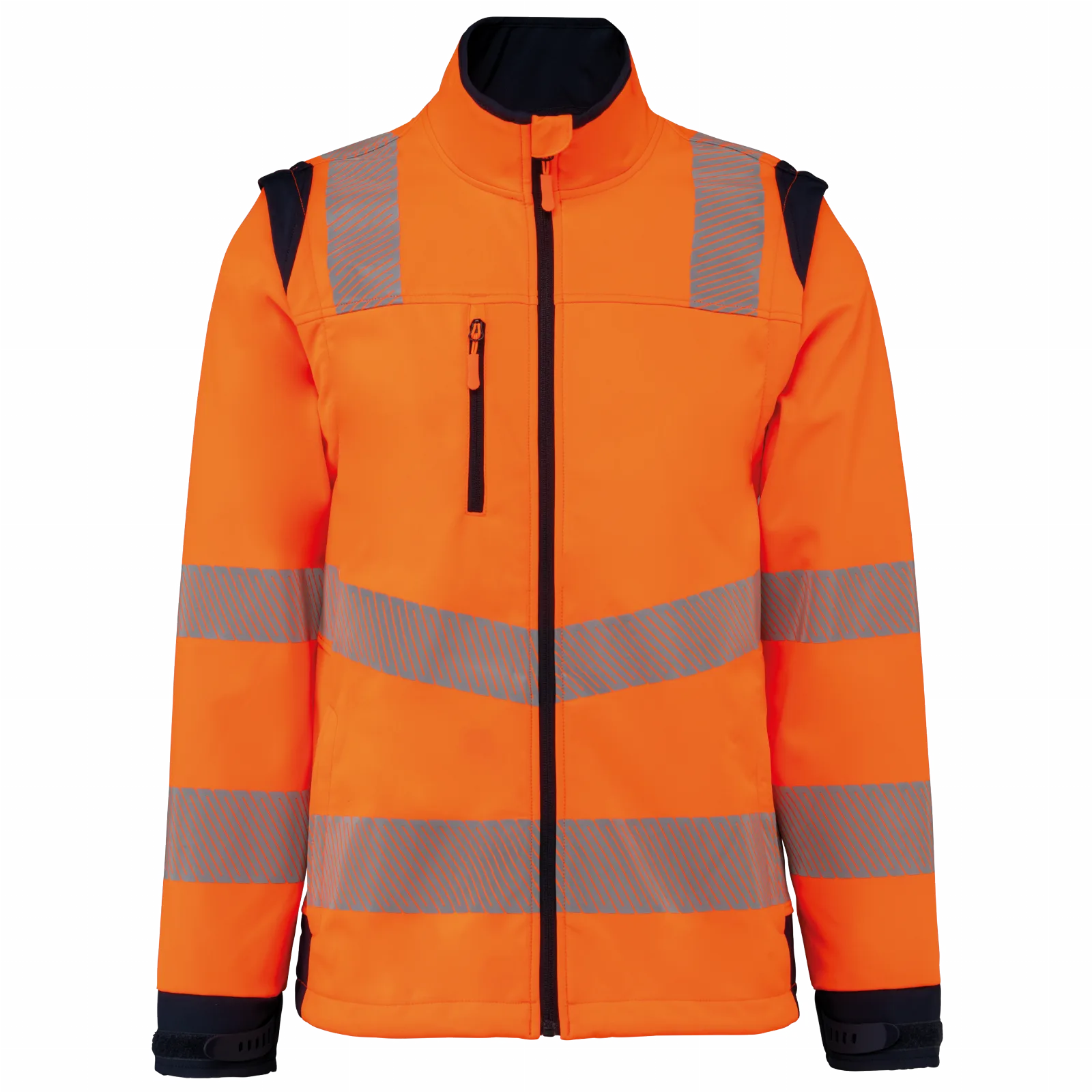 Veste softshell de sécurité recyclée haute visibilité à manches détachables (coloris orange / marine)