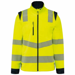Veste softshell de sécurité recyclée haute visibilité à manches détachables (coloris jaune / marine)