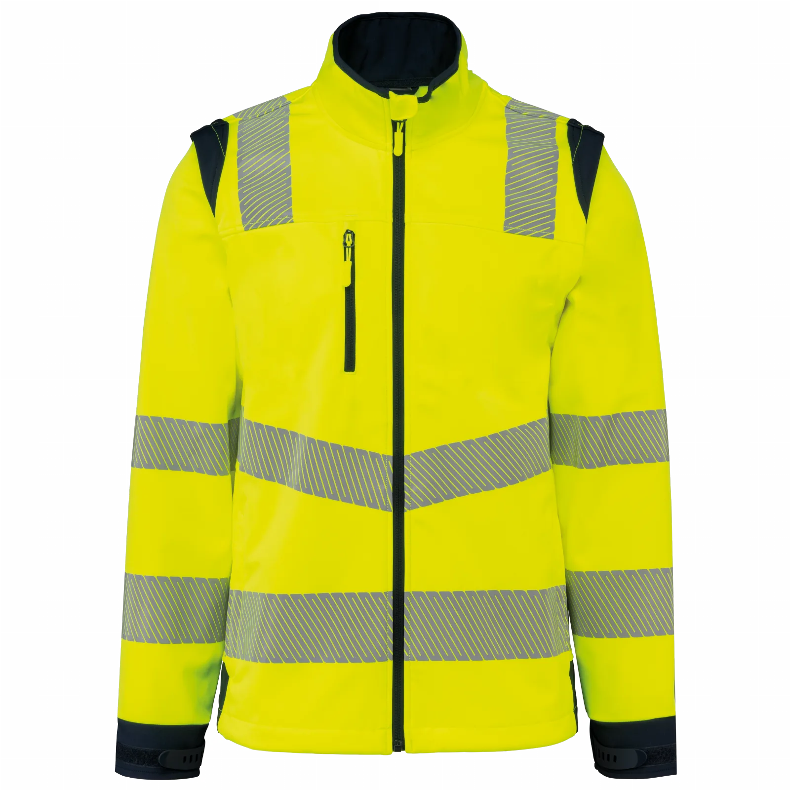 Veste softshell de sécurité recyclée haute visibilité à manches détachables (coloris jaune / marine)